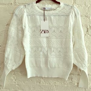 White Zara Puff Sleeve Sweater